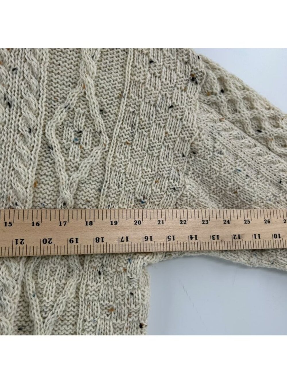 Aran Sweater Market Women's L Cream 100% Wool Crew Fisherman Chunky Cable Knit - Picture 6 of 14